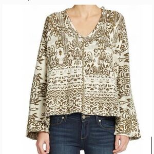 Free People Olive and White Patterned Sweater.